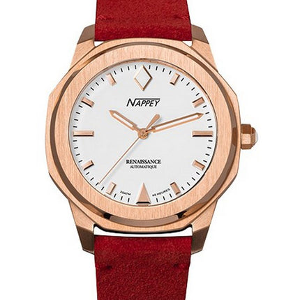 Orologio unisex Nappey Renaissance in oro rosa e pelle scamosciata bianca automatico NY41-BD2M-3B6A 200M
