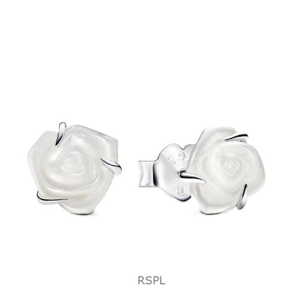 Orecchini a perno Pandora White Rose In Bloom con bioresina bianca P-293209C01 da donna