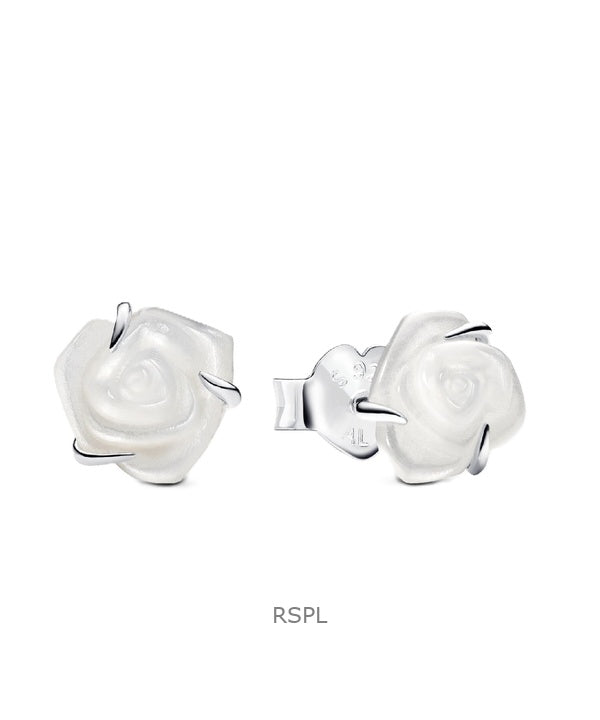 Orecchini a perno Pandora White Rose In Bloom con bioresina bianca P-293209C01 da donna
