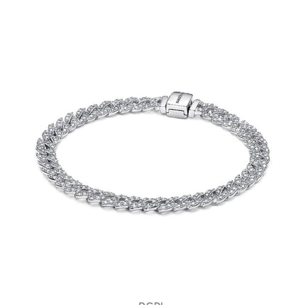 Bracciale Pandora Timeless Pave a catena cubana con zirconi cubici trasparenti P-593008C01-18 da donna