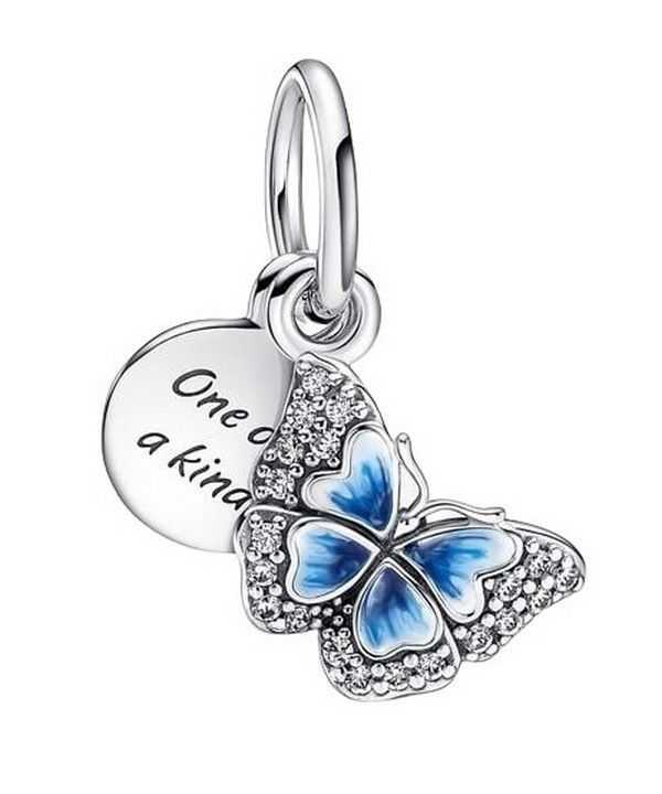 Pandora Blue Butterfly And Quote Doppio Ciondolo Pendente 790757C01 Per Donna