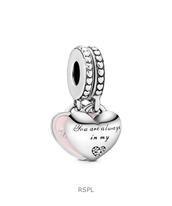 Pandora Cuori Madre e Figlia con smalto rosa e zirconia cubica trasparente P-792072EN40 da donna
