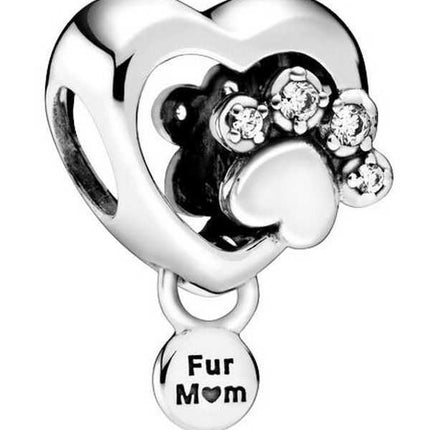 Pandora Charm con impronta di zampa scintillante e cuore con zirconi cubici trasparenti 798873C01 per donna