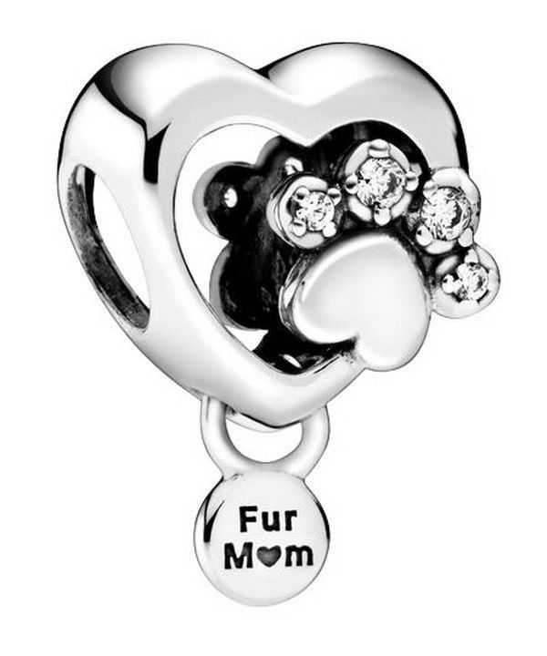 Pandora Charm con impronta di zampa scintillante e cuore con zirconi cubici trasparenti 798873C01 per donna