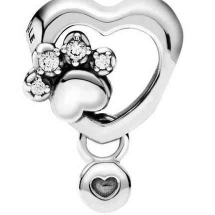 Pandora Charm con impronta di zampa scintillante e cuore con zirconi cubici trasparenti 798873C01 per donna