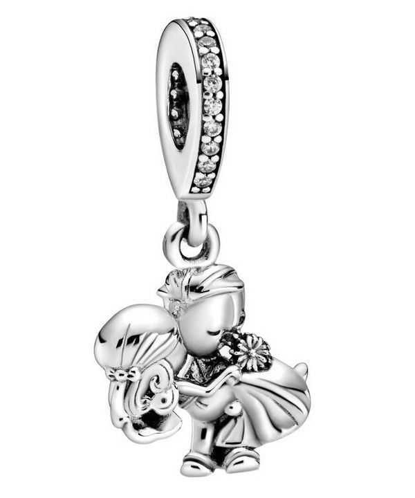 Pandora Coppia Sposata Sterling Silver Dangle Charm Con Zirconia Cubica Trasparente 798896C01 Per Le Donne