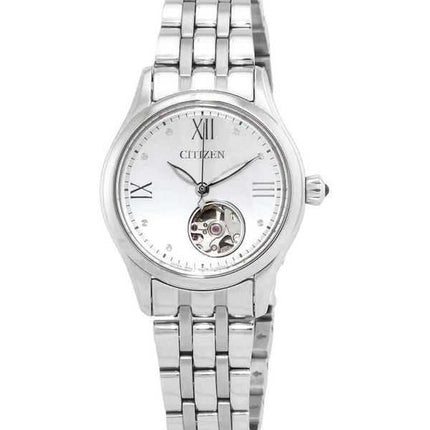 Orologio da donna automatico Citizen Luna in acciaio inossidabile a cuore aperto con quadrante argentato PR1040-88A