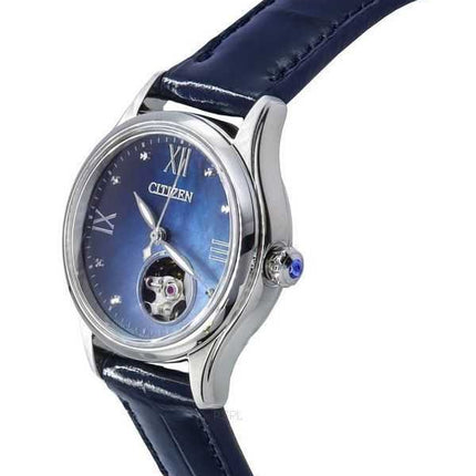 Orologio da donna automatico PR1041-18N con quadrante a cuore aperto in madreperla blu con cinturino in pelle Citizen Luna