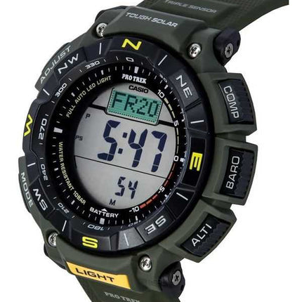 Orologio da uomo Casio Pro Trek digitale verde con cinturino in resina a base biologica Tough Solar PRG-340-3 100M