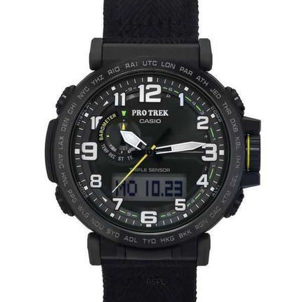 Orologio da uomo Casio ProTrek analogico digitale in resina e tessuto a base biologica quadrante verde solare PRG-601YB-3 100M