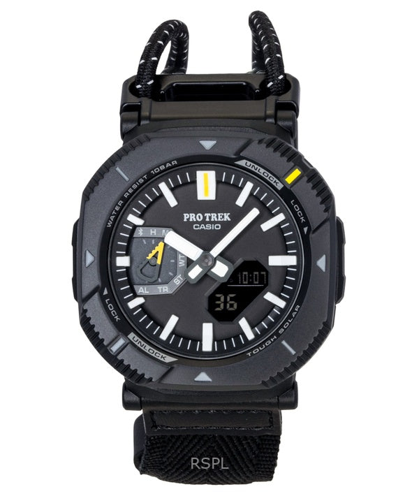 Orologio da uomo Casio Pro Trek Analog Digital Smartphone Link con cinturino in tessuto quadrante nero Solar PRJ-B001B-1 100M