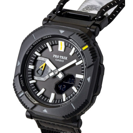 Orologio da uomo Casio Pro Trek Analog Digital Smartphone Link con cinturino in tessuto quadrante nero Solar PRJ-B001B-1 100M