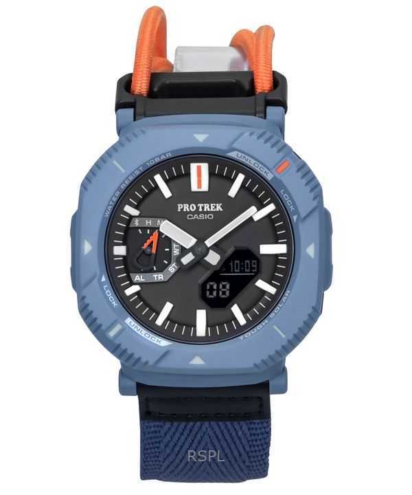 Casio Pro Trek Hiker Line Analog Digital Mobile Link Cinturino in tessuto Quadrante grigio Tough Solar PRJ-B001B-2 100M Orologio