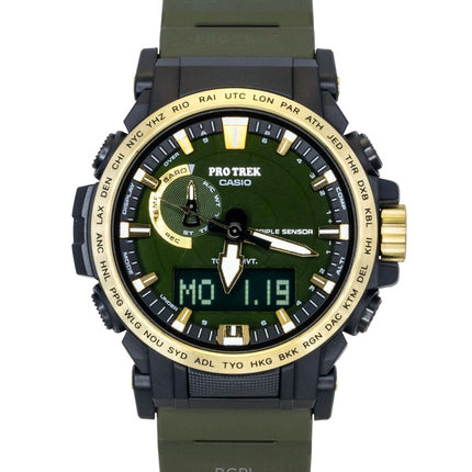 Orologio da uomo Casio Pro Trek Analog Digital 30th Anniversary con cinturino in resina a base biologica, quadrante verde, solare PRW-61ANS-3 100M