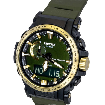 Orologio da uomo Casio Pro Trek Analog Digital 30th Anniversary con cinturino in resina a base biologica, quadrante verde, solare PRW-61ANS-3 100M