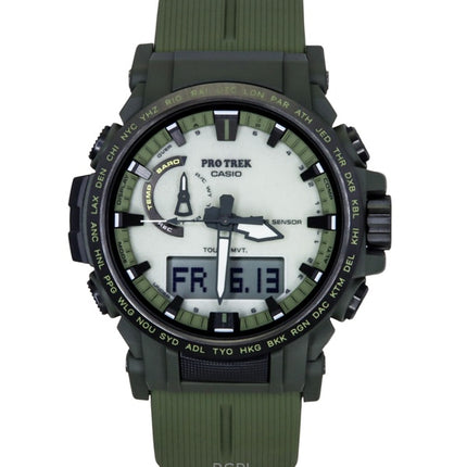 Orologio da uomo Casio Pro Trek analogico digitale con cinturino in resina a base biologica, quadrante bianco, solare PRW-61LD-3 100M