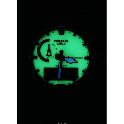Orologio da uomo Casio Pro Trek analogico digitale con cinturino in resina a base biologica, quadrante bianco, solare PRW-61LD-3 100M