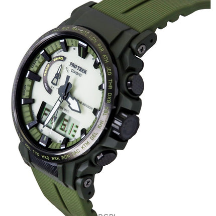 Orologio da uomo Casio Pro Trek analogico digitale con cinturino in resina a base biologica, quadrante bianco, solare PRW-61LD-3 100M