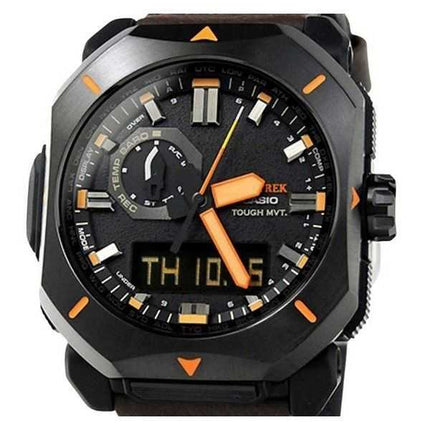 Casio ProTrek Analog Digital Cinturino in pelle marrone Quadrante grigio Tough Solar PRW-6900YL-5 Orologio da uomo 100M