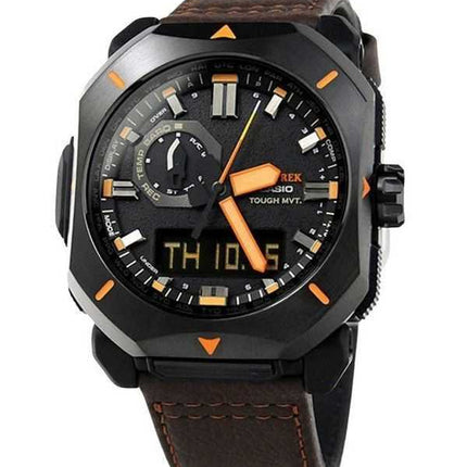 Casio ProTrek Analog Digital Cinturino in pelle marrone Quadrante grigio Tough Solar PRW-6900YL-5 Orologio da uomo 100M