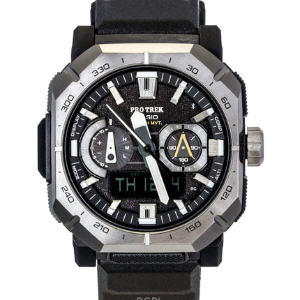 Orologio da uomo Casio Pro Trek Analog Digital Smartphone Link con cinturino in gomma nera e quadrante nero Solar PRW-B1000-1 100M
