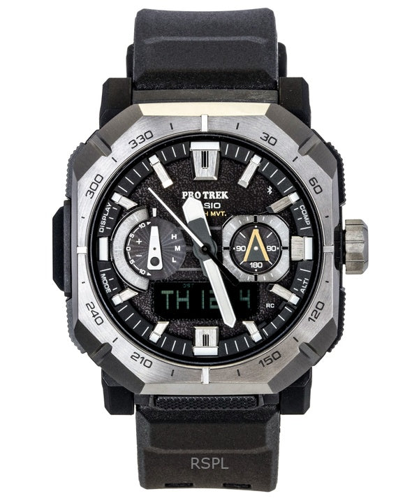 Orologio da uomo Casio Pro Trek Analog Digital Smartphone Link con cinturino in gomma nera e quadrante nero Solar PRW-B1000-1 100M