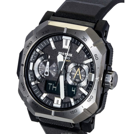 Orologio da uomo Casio Pro Trek Analog Digital Smartphone Link con cinturino in gomma nera e quadrante nero Solar PRW-B1000-1 100M