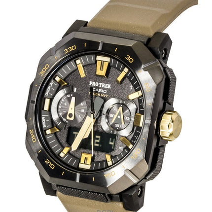 Orologio da uomo Casio Pro Trek Analog Digital Smartphone Link con cinturino in gomma marrone e quadrante nero Solar PRW-B1000-5 100M