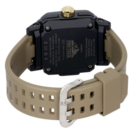 Orologio da uomo Casio Pro Trek Analog Digital Smartphone Link con cinturino in gomma marrone e quadrante nero Solar PRW-B1000-5 100M