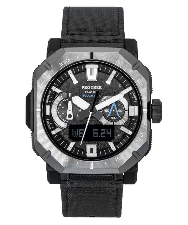 Orologio da uomo Casio Pro Trek analogico-digitale con collegamento allo smartphone, quadrante nero, solare PRW-B1000B-2, impermeabile fino a 100 metri.