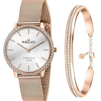 Morellato 1930 Just Time Rose Gold Quadrante Silver Quartz R0153161504 Orologio Donna Con Bracciale In Omaggio