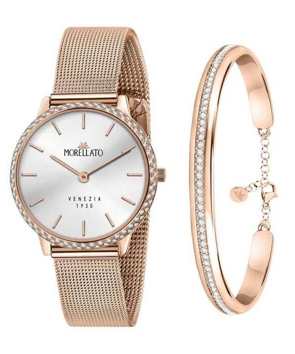 Morellato 1930 Just Time Rose Gold Quadrante Silver Quartz R0153161504 Orologio Donna Con Bracciale In Omaggio
