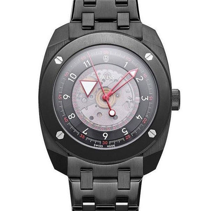 DWISS R2 Floating Hours Display Bracciale in acciaio inossidabile Quadrante scheletro nero Orologio da uomo automatico R2-BB-BRA