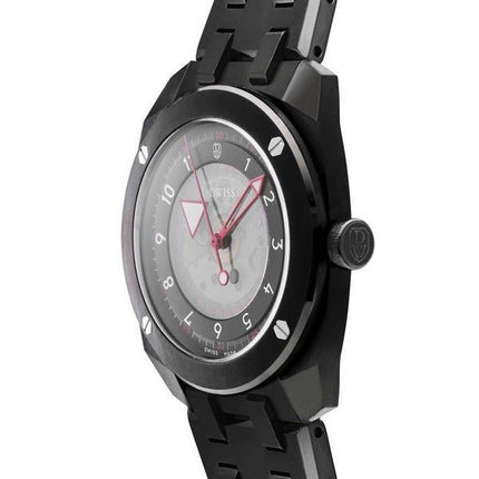 DWISS R2 Floating Hours Display Bracciale in acciaio inossidabile Quadrante scheletro nero Orologio da uomo automatico R2-BB-BRA