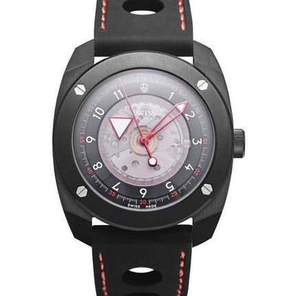 DWISS R2 Floating Hours Display cinturino in caucciù quadrante scheletro nero orologio da uomo automatico R2-BB-RUBBER 100M