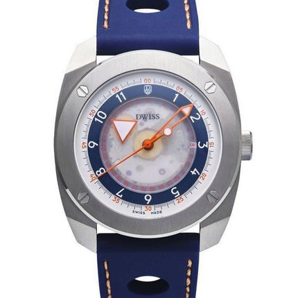 DWISS R2 Floating Hours Display cinturino in caucciù quadrante scheletrato blu e bianco orologio da uomo automatico R2-SL-RUBBER