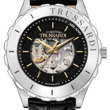 Orologio Trussardi T-Logo Semi Skeleton quadrante nero cinturino in pelle automatico R2421143002 da uomo