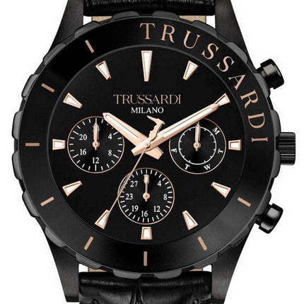 Orologio da uomo Trussardi T-Logo quadrante nero cinturino in pelle al quarzo R2451143003