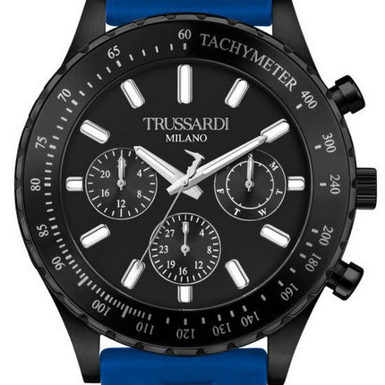 Orologio Trussardi T-Logo Tachimetro Quadrante Nero Cinturino in Silicone Quarzo R2451148001 Uomo