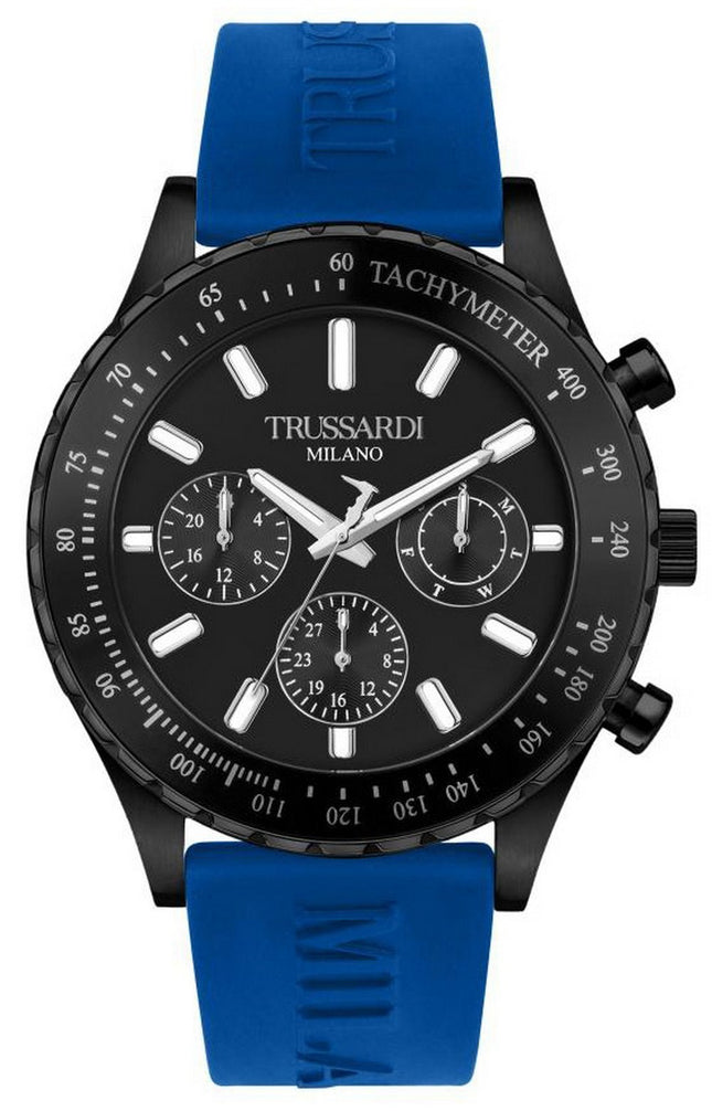 Orologio Trussardi T-Logo Tachimetro Quadrante Nero Cinturino in Silicone Quarzo R2451148001 Uomo