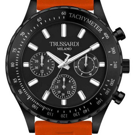 Orologio Trussardi T-Logo Tachimetro Quadrante Nero Cinturino in Silicone Quarzo R2451148003 Uomo