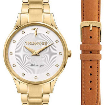 Orologio Trussardi Gold Edition Crystal Accents quadrante bianco quarzo R2453149501 da donna