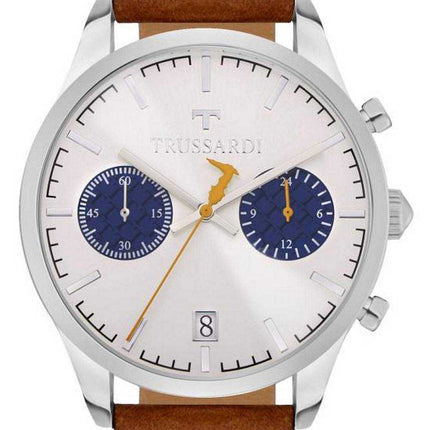 Orologio Trussardi T-Genus Cronografo Quadrante Argento Cinturino in Pelle Quarzo R2471613004 Uomo