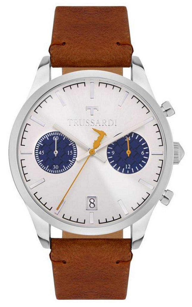 Orologio Trussardi T-Genus Cronografo Quadrante Argento Cinturino in Pelle Quarzo R2471613004 Uomo