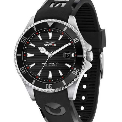 Orologio da uomo Sector 230 Automatico cinturino in silicone quadrante nero automatico R3221161002 100M