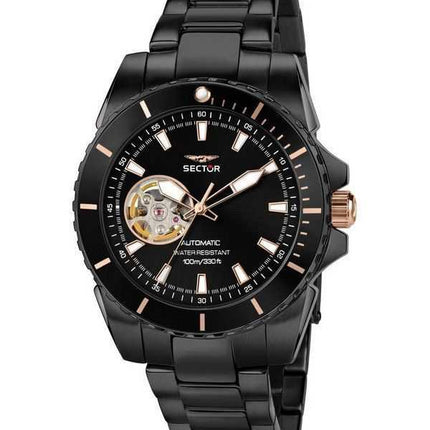 Orologio da uomo Sector 450 Automatico in acciaio inossidabile a cuore aperto con quadrante nero automatico R3223276002 100M