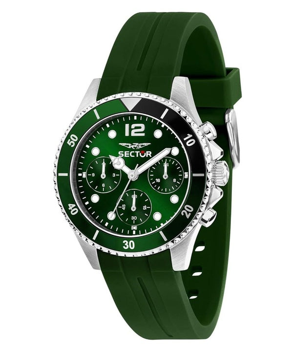 Sector 230 multifunzione cinturino in silicone quadrante verde al quarzo R3251161051 100M orologio da uomo