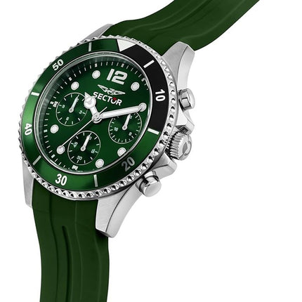Sector 230 multifunzione cinturino in silicone quadrante verde al quarzo R3251161051 100M orologio da uomo