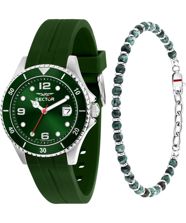 Sector 230 Cinturino in silicone Quadrante verde Quarzo R3251161059 Orologio da uomo 100M con bracciale extra