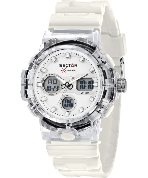 Orologio da uomo Sector Ex-46 con cinturino in silicone e quadrante bianco al quarzo R3251242504